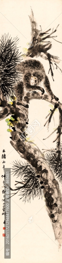 倪墨耕,猴圖軸,未分層