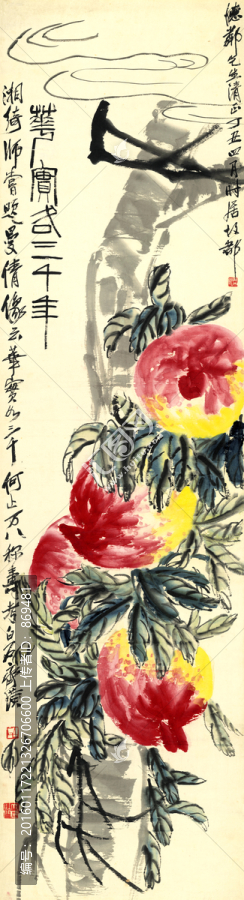 齊白石,德粼先生壽桃圖,未分層