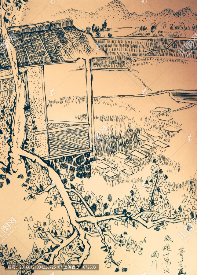 古詩(shī)配畫復(fù)古白描水墨風(fēng)景