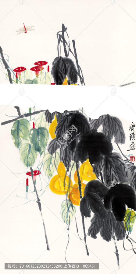齊白石,葫蘆牽牛花,未分層