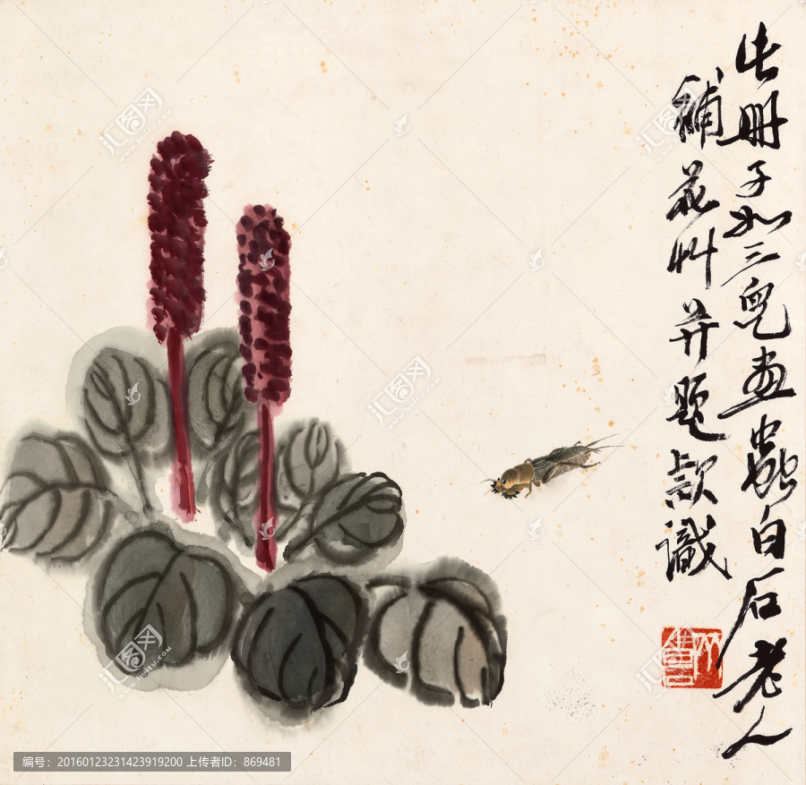 齊白石,花卉螻蛄圖,未分層