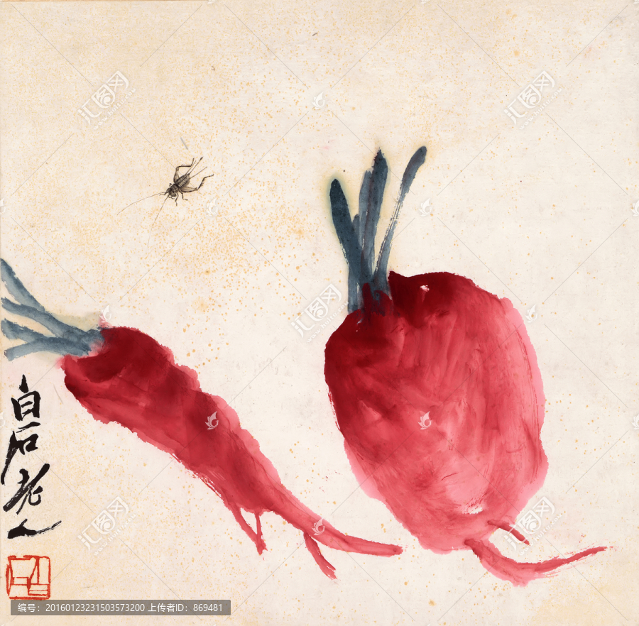 齊白石,蘿卜草蟲圖,未分層