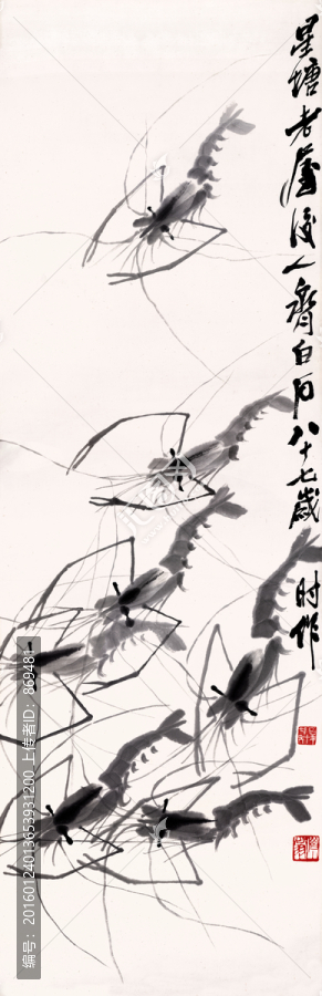 齊白石,墨蝦圖,未分層