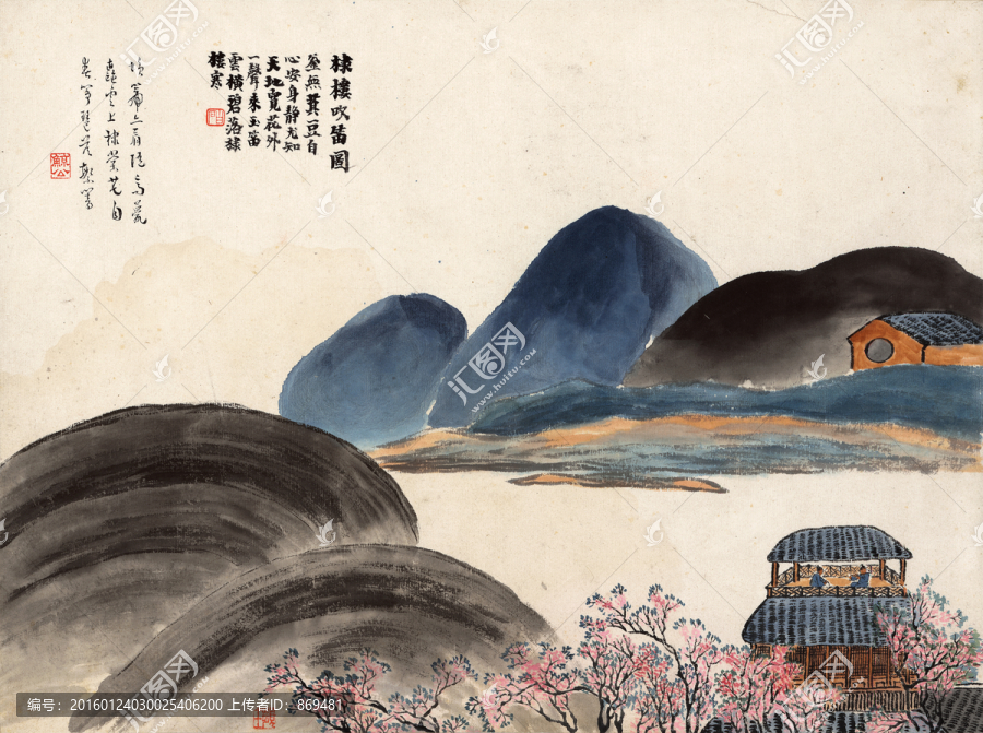 齊白石,棣樓吹笛圖,未分層