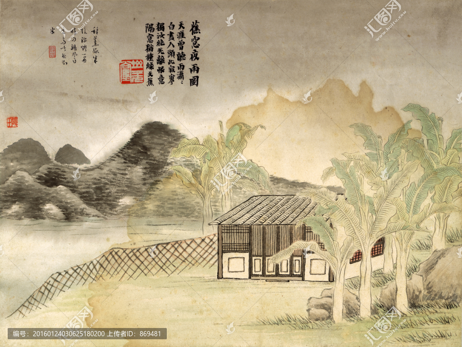 齊白石,蕉窗夜雨圖,未分層