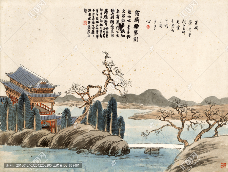 齊白石,霞綺橫琴圖,未分層