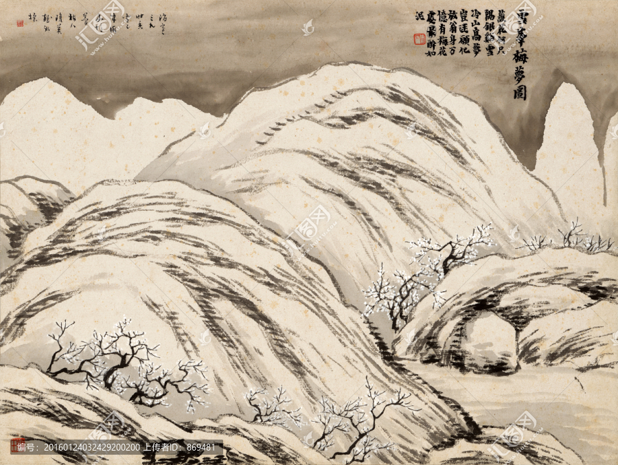 齊白石,雪峰梅夢圖,未分層