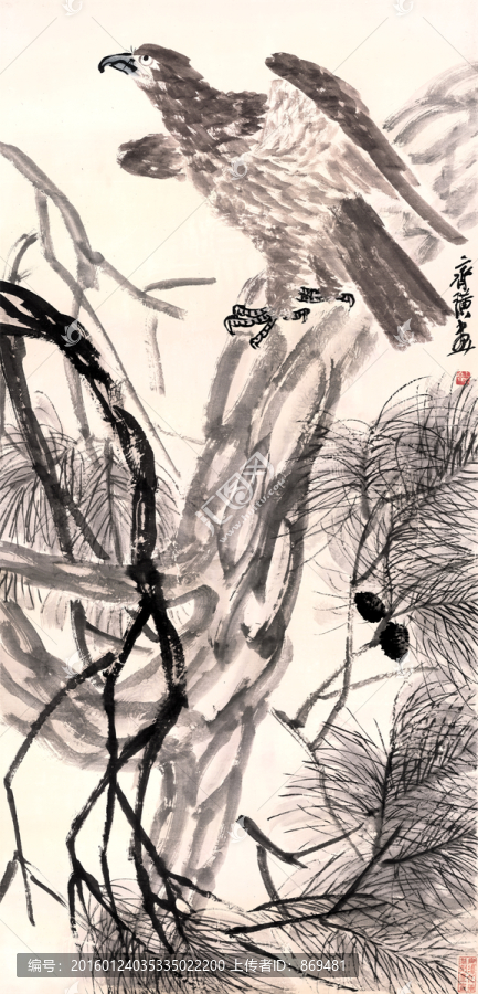 齊白石,松鷹圖,未分層