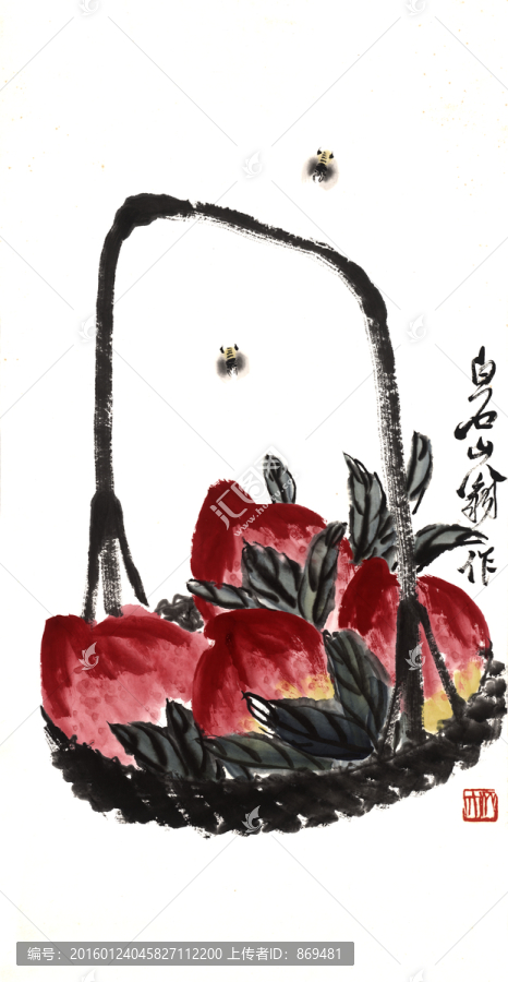 齊白石,一籃壽桃,未分層