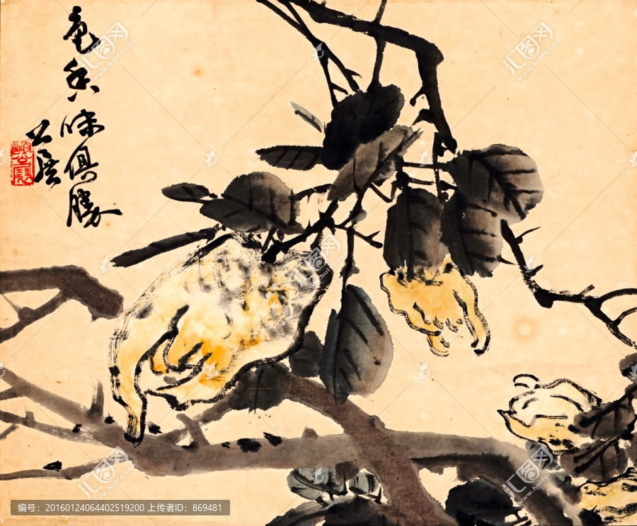 謝公展,佛手回春圖軸,未分層
