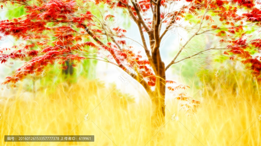 抽象風景畫,紅楓風景