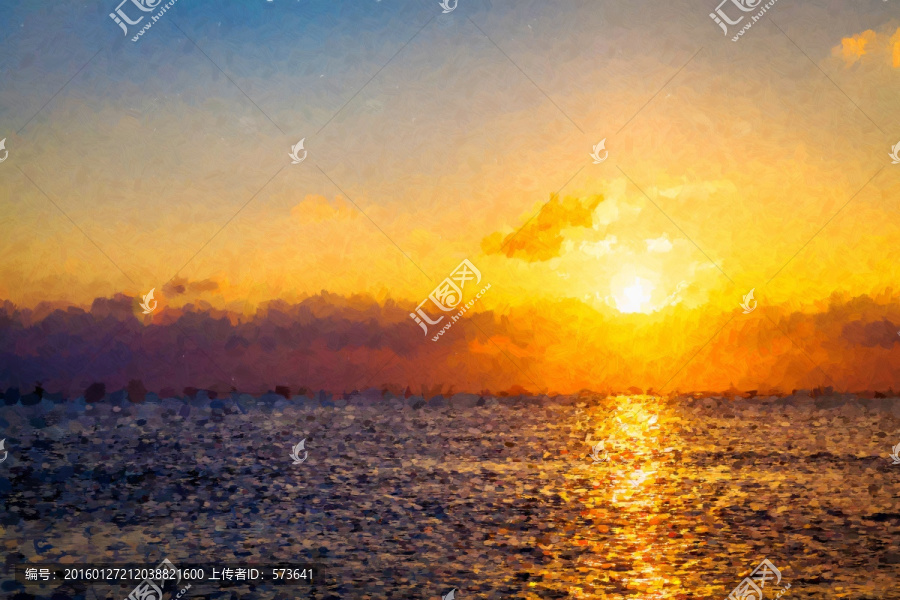 夕陽油畫