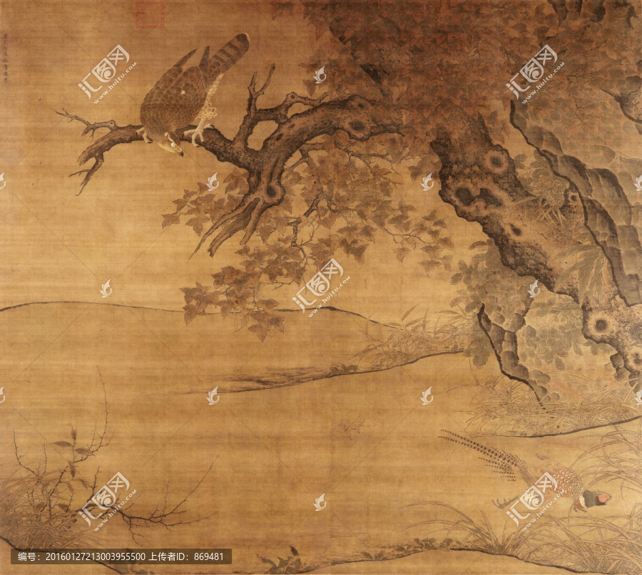 李迪,楓鷹雉雞圖,未分層
