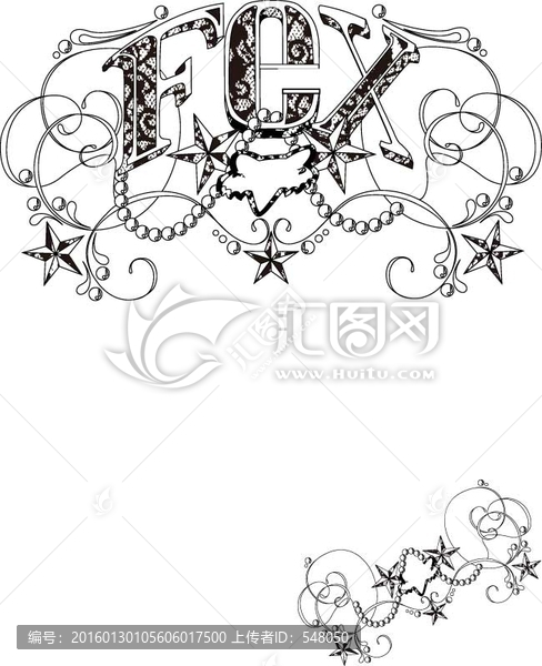 字母,藤蔓花朵,五角星