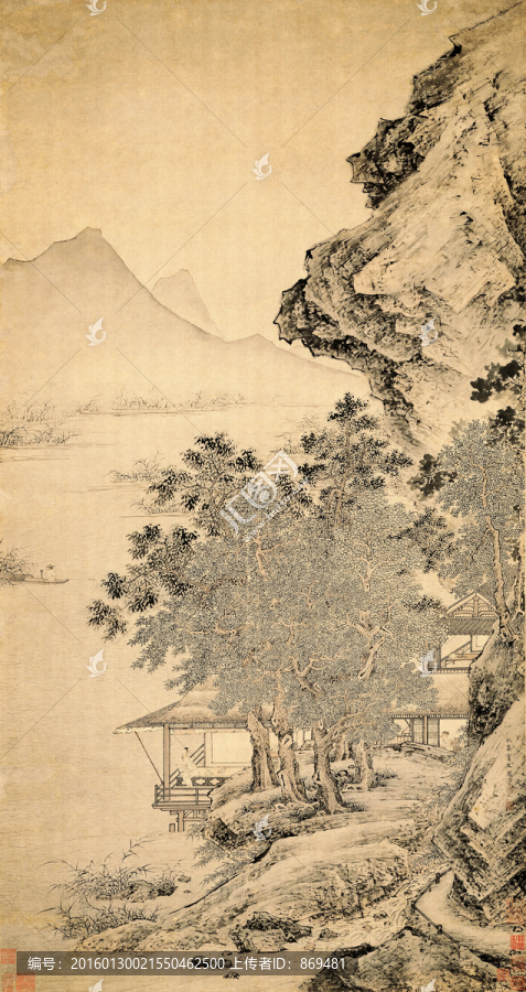 仇英,漁笛圖,未分層