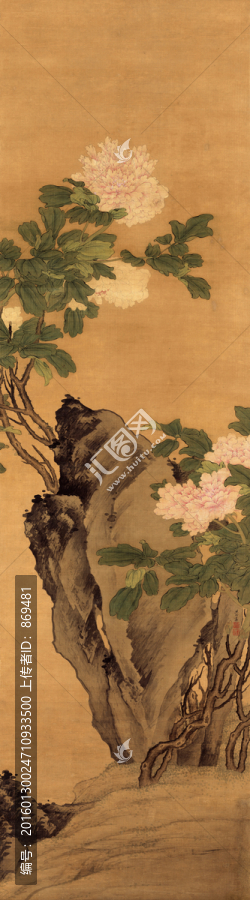 樊圻,設(shè)色牡丹軸,未分層