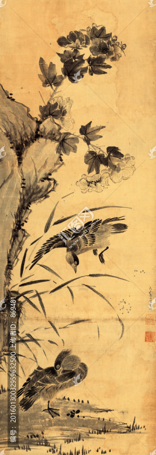李因,芙蓉鴛鴦圖軸,未分層