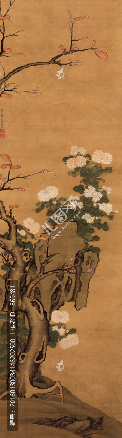 陸逵,設(shè)色菊花立軸,未分層
