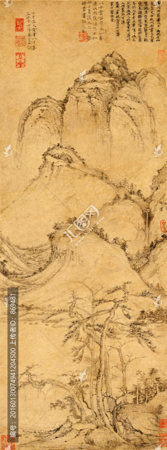 曹知白,疏松幽岫圖軸,未分層