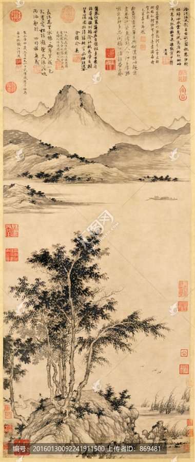 盛懋,秋江待渡圖軸,未分層