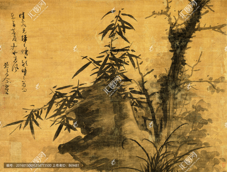 吳鎮(zhèn),枯木竹石圖軸,未分層