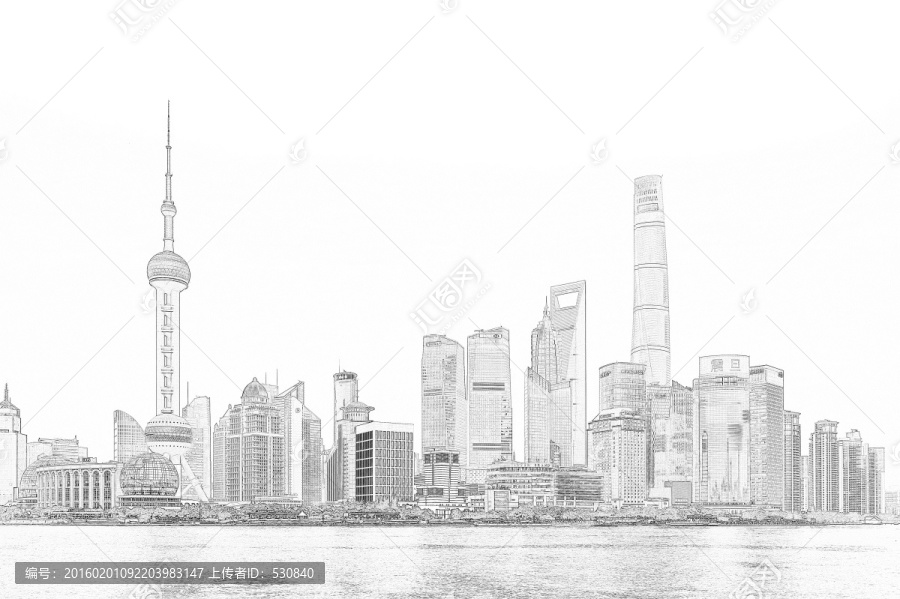 上海風光線描,（未分層）