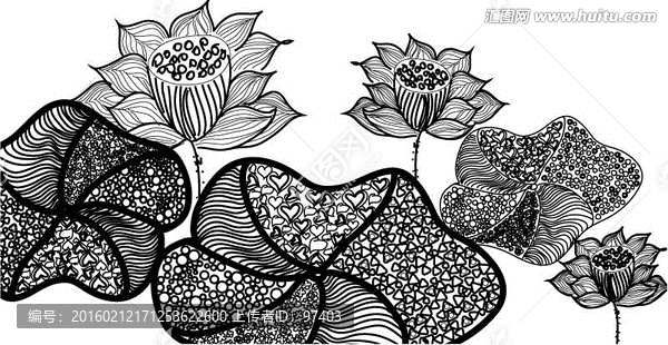 矢量手繪荷花插畫