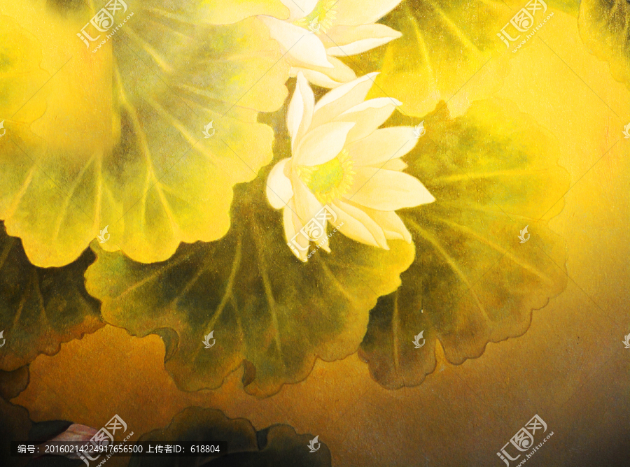 荷花花卉油畫