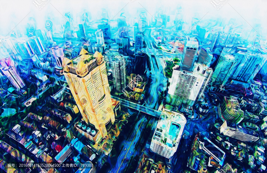 抽象城市風景油畫
