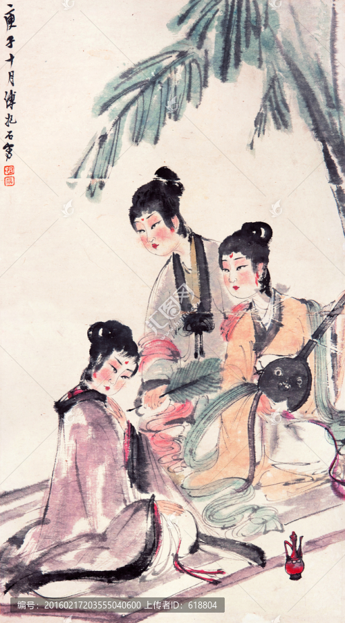 傅抱石,芭蕉美人圖