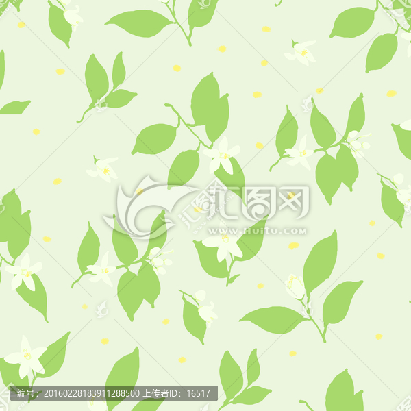 原創手繪植物圖案 橙花底紋