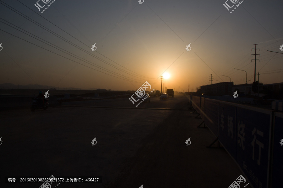 落日,道路,车流