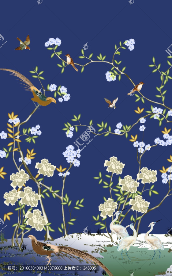 手繪花鳥(niǎo)圖玄關(guān)裝飾畫(huà)