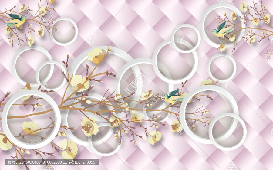 3D花鳥(niǎo)圖背景墻裝飾畫