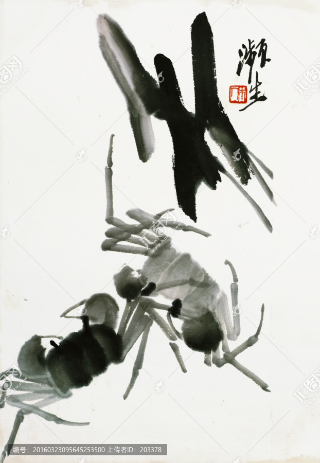 齊白石,墨蟹圖高清