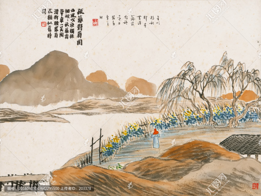 石門二十四景圖,疏籬對菊圖