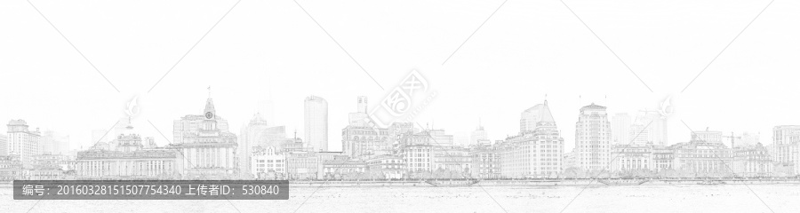 上海外灘全景線描（未分層）