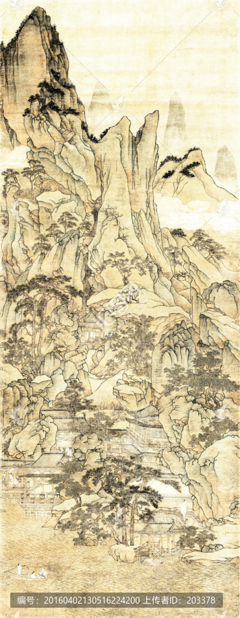 春山泛舟圖軸,高清精修