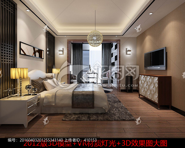 簡中式臥室效果圖
