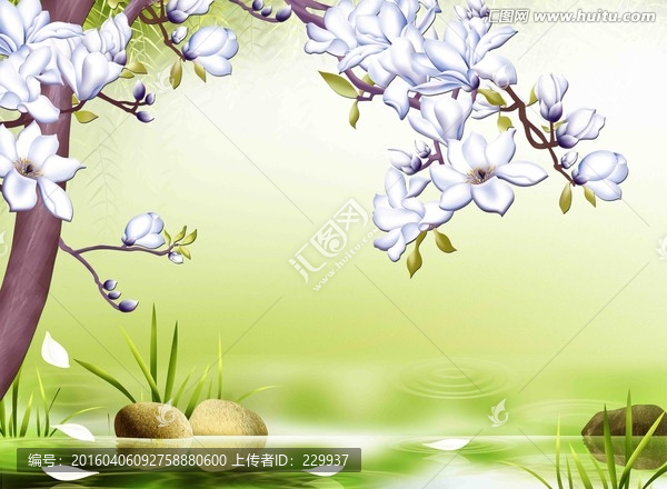 藝術(shù)玻璃浮雕背景,山水玉蘭