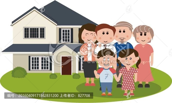 屋子,全家福,建筑,別墅,一家