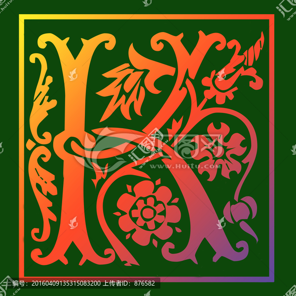 字母K裝飾花紋,分層,歐式
