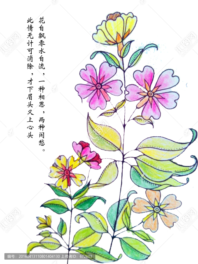 手繪花卉明信片插圖配畫