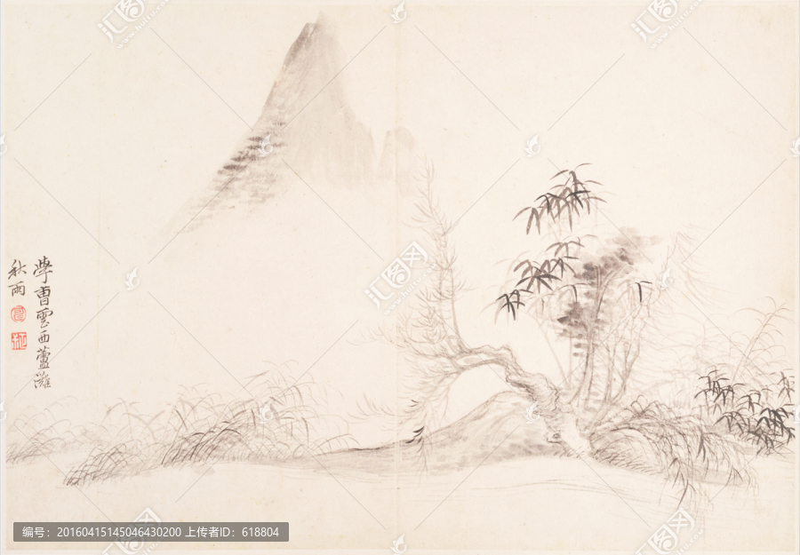 水墨山水國(guó)畫,惲南田高清掃描件