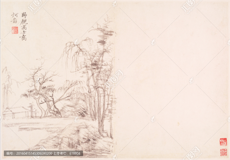水墨山水國畫,惲南田高清掃描件