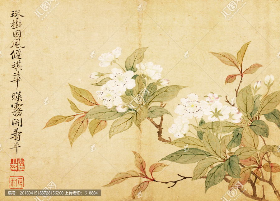 花草山水國畫,惲南田高清掃描件