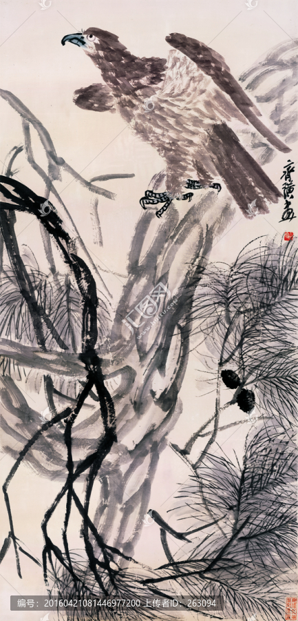 齊白石,松鷹圖紙