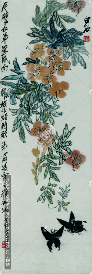 齊白石,,黃花雙蝶