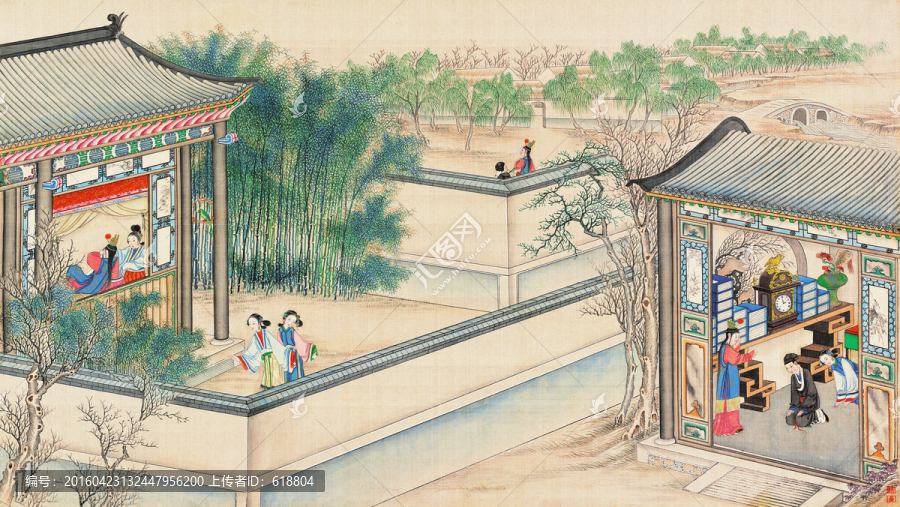 中式建筑人物國畫,畫廊品質(zhì)