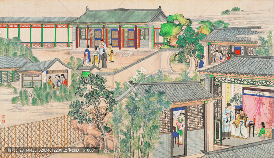 中式建筑人物國畫,畫廊品質(zhì)